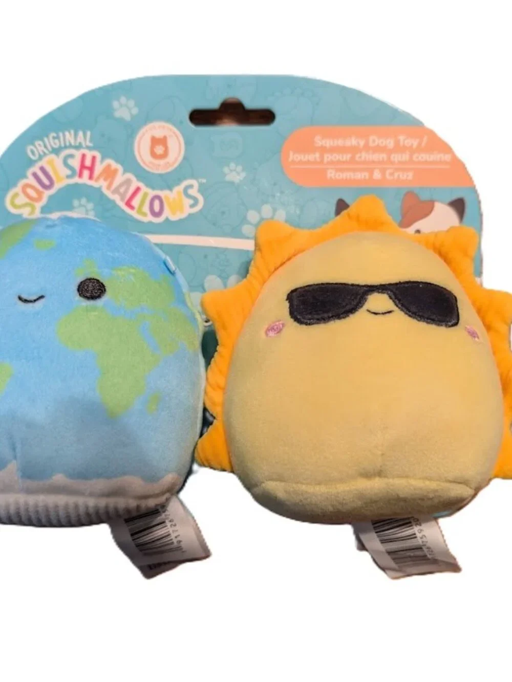 Squishmallows 3.5in Dog Toy 2-Pack Squeaky Planet & Sun Plush Pet Toys